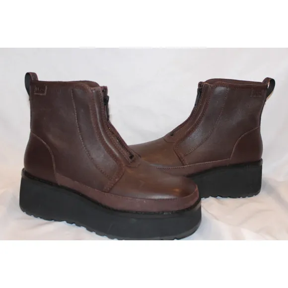 UGG CITYFUNC ZIP BURNT CEDAR LEATHER WATERPROOF ZIP WOMEN'S BOOTS US 7 BROWN