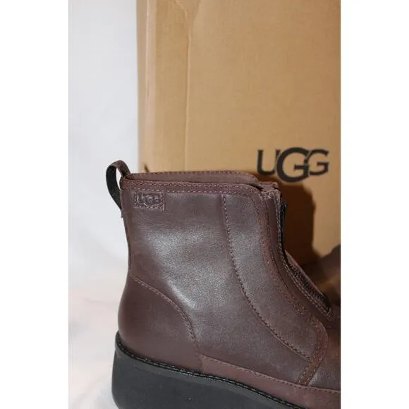UGG CITYFUNC ZIP BURNT CEDAR LEATHER WATERPROOF ZIP WOMEN'S BOOTS US 7 BROWN