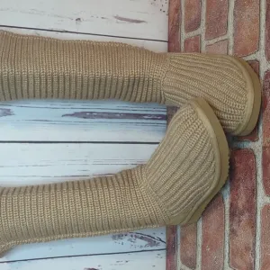 UGG Classic Cardy Knit Sweater Boots Chestnut Tall Shearling RARE and Retired