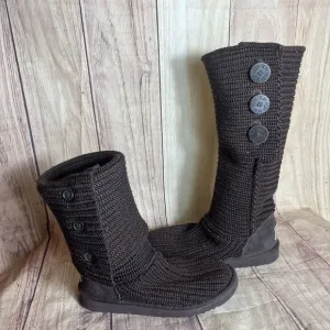 UGG Classic Cardy Women's Size 7 Brown Wool Knit 3 Button Boot 2 Ways To Wear