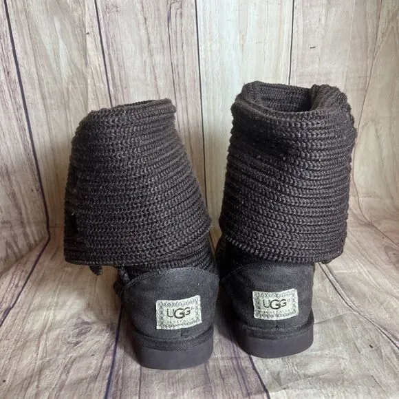 UGG Classic Cardy Women's Size 7 Brown Wool Knit 3 Button Boot 2 Ways To Wear