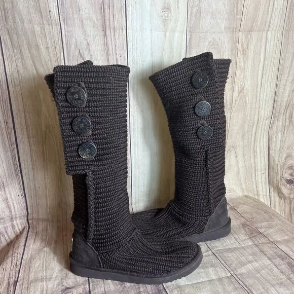 UGG Classic Cardy Women's Size 7 Brown Wool Knit 3 Button Boot 2 Ways To Wear