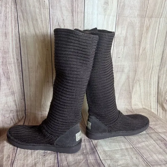 UGG Classic Cardy Women's Size 7 Brown Wool Knit 3 Button Boot 2 Ways To Wear