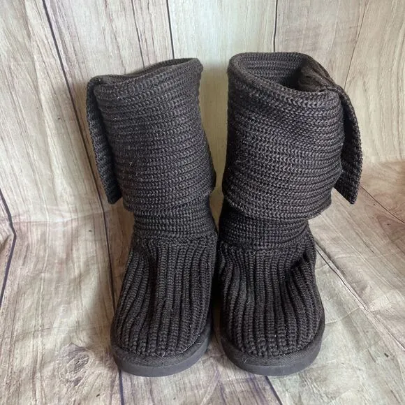 UGG Classic Cardy Women's Size 7 Brown Wool Knit 3 Button Boot 2 Ways To Wear