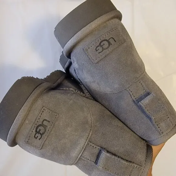 UGG Classic Mini Logo Boots Womens 11 Gray Suede Warm Cozy Shearling Classic