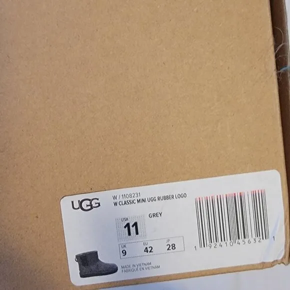 UGG Classic Mini Logo Boots Womens 11 Gray Suede Warm Cozy Shearling Classic