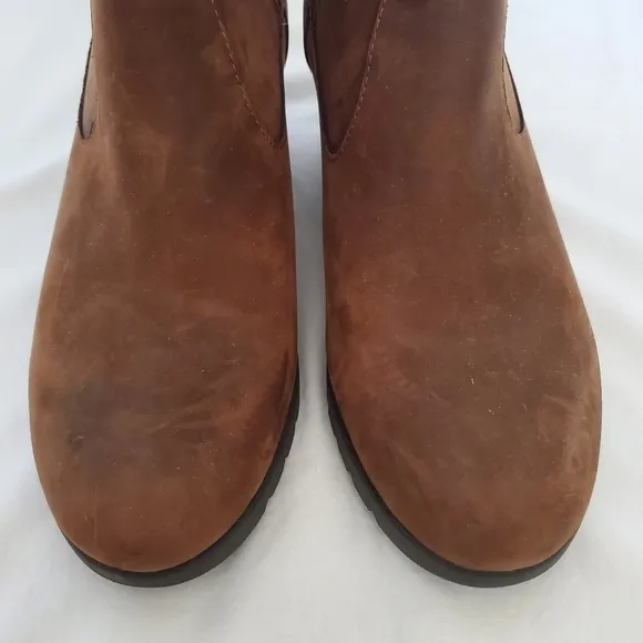 UGG 'CORALINE' BOOTS WATERPROOF NUBUCK LEATHER WEDGE HEEL BROWN WOMENS (8.5)