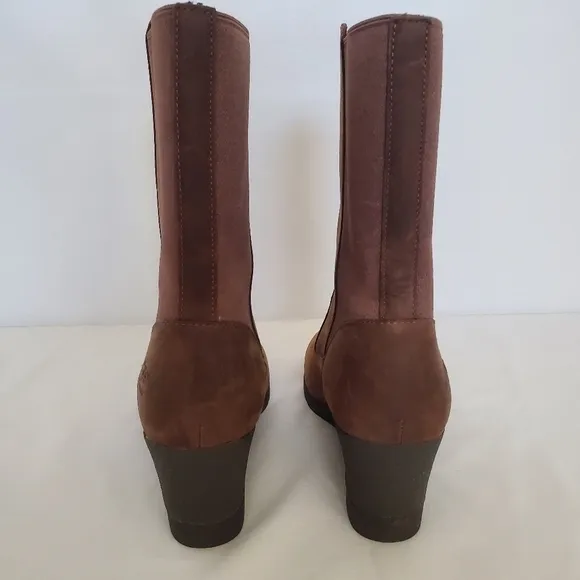 UGG 'CORALINE' BOOTS WATERPROOF NUBUCK LEATHER WEDGE HEEL BROWN WOMENS (8.5)