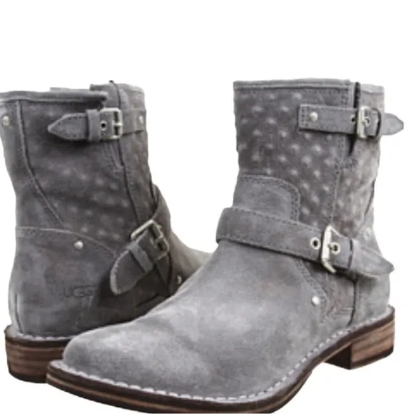 UGG Fabrizia Gray Suede Moto Boots Size 7.5