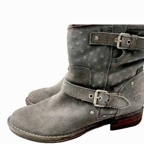 UGG Fabrizia Gray Suede Moto Boots Size 7.5