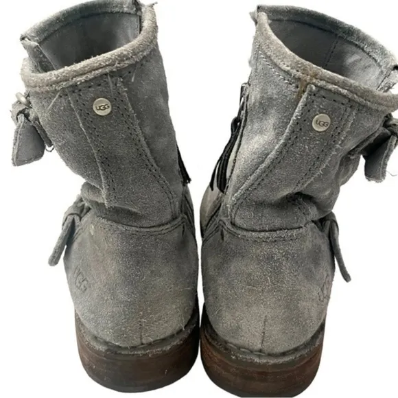 UGG Fabrizia Gray Suede Moto Boots Size 7.5