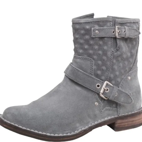 UGG Fabrizia Gray Suede Moto Boots Size 7.5