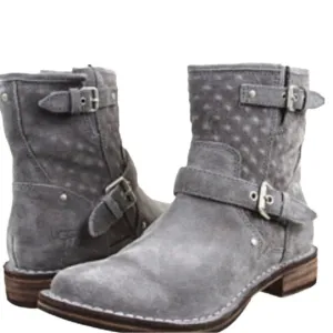 UGG Fabrizia Gray Suede Moto Boots Size 7.5