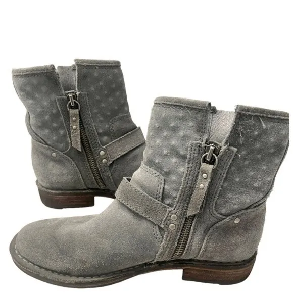 UGG Fabrizia Gray Suede Moto Boots Size 7.5