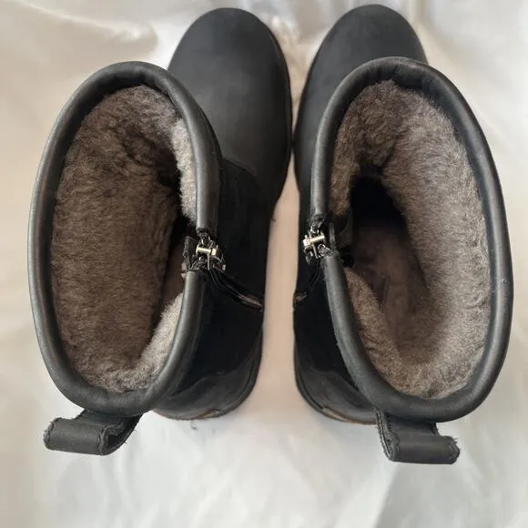 UGG Hendren Boots Mens Black Leather Shearling Insulated Side Zip Size US 13