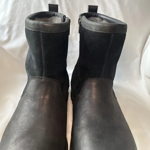 UGG Hendren Boots Mens Black Leather Shearling Insulated Side Zip Size US 13