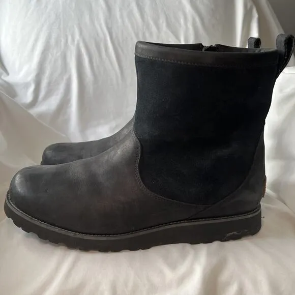 UGG Hendren Boots Mens Black Leather Shearling Insulated Side Zip Size US 13