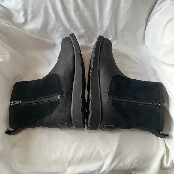 UGG Hendren Boots Mens Black Leather Shearling Insulated Side Zip Size US 13