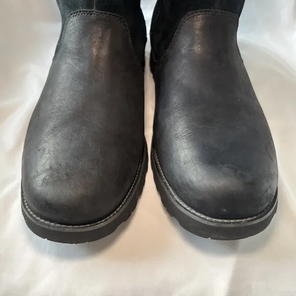 UGG Hendren Boots Mens Black Leather Shearling Insulated Side Zip Size US 13