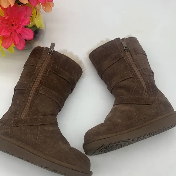 UGG kids suede brown shearling warm winter boots style 1001520 size 1 WRB4076A