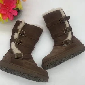 UGG kids suede brown shearling warm winter boots style 1001520 size 1 WRB4076A