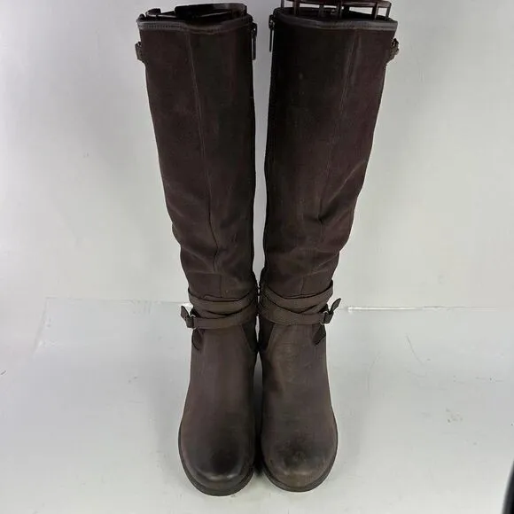 UGG Lesley Boot Knee High US 8 Brown Suede Leather Waterproof Wedge Tall Boots