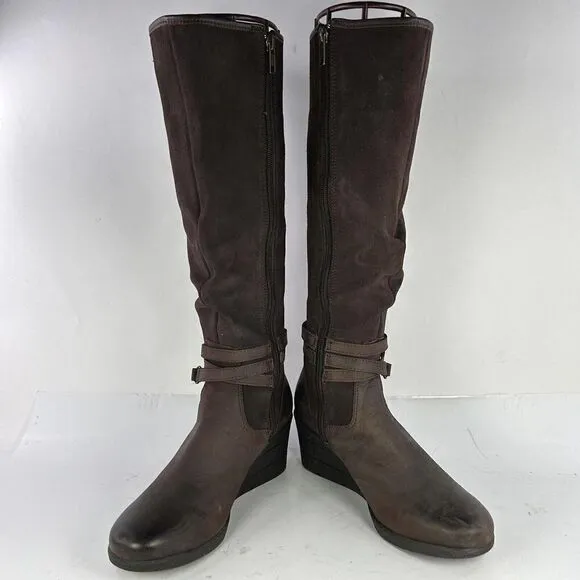 UGG Lesley Boot Knee High US 8 Brown Suede Leather Waterproof Wedge Tall Boots