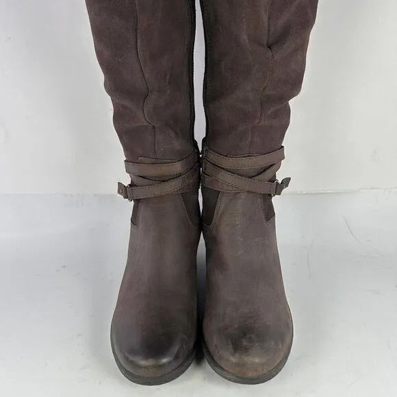 UGG Lesley Boot Knee High US 8 Brown Suede Leather Waterproof Wedge Tall Boots