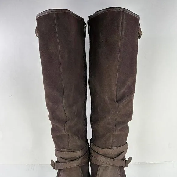 UGG Lesley Boot Knee High US 8 Brown Suede Leather Waterproof Wedge Tall Boots