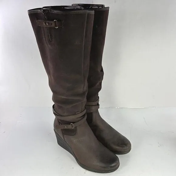 UGG Lesley Boot Knee High US 8 Brown Suede Leather Waterproof Wedge Tall Boots