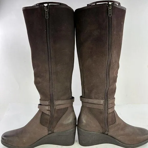 UGG Lesley Boot Knee High US 8 Brown Suede Leather Waterproof Wedge Tall Boots