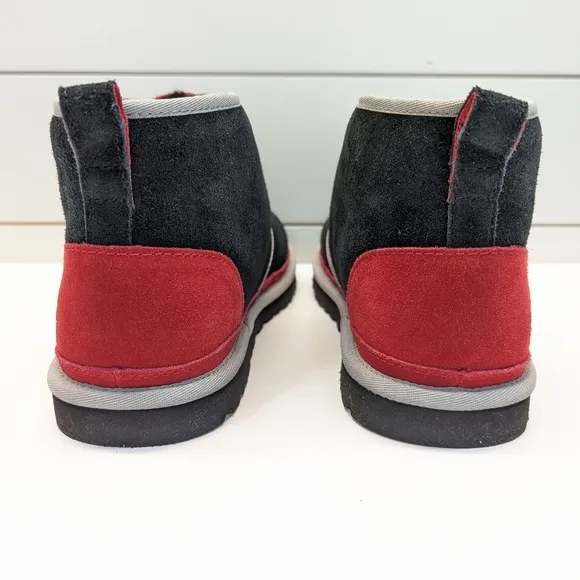 UGG NEUMEL Black Red Suede Fur Wool Warm Chukka Ankle Comfy Boots Men's 10