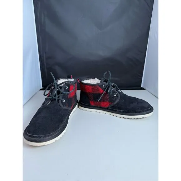 UGG Neumel Plaid Wool Suede Tartan Boots Mens 9 Red Black Classic 1019683 Winter