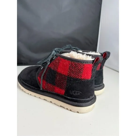 UGG Neumel Plaid Wool Suede Tartan Boots Mens 9 Red Black Classic 1019683 Winter