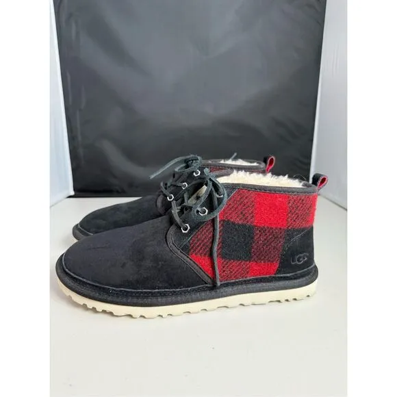 UGG Neumel Plaid Wool Suede Tartan Boots Mens 9 Red Black Classic 1019683 Winter