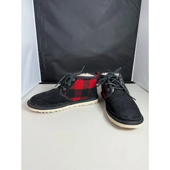 UGG Neumel Plaid Wool Suede Tartan Boots Mens 9 Red Black Classic 1019683 Winter