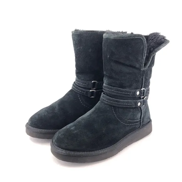 UGG Palisade Black Leather Sheepskin Winter Boots 7