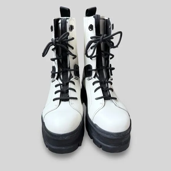 UGG Sheena White Leather Platform Combat Boots