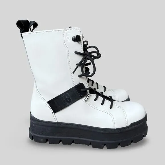 UGG Sheena White Leather Platform Combat Boots