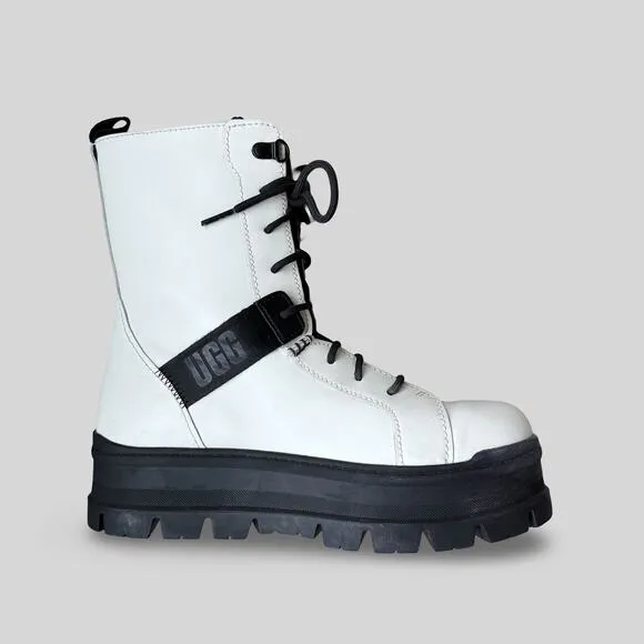 UGG Sheena White Leather Platform Combat Boots