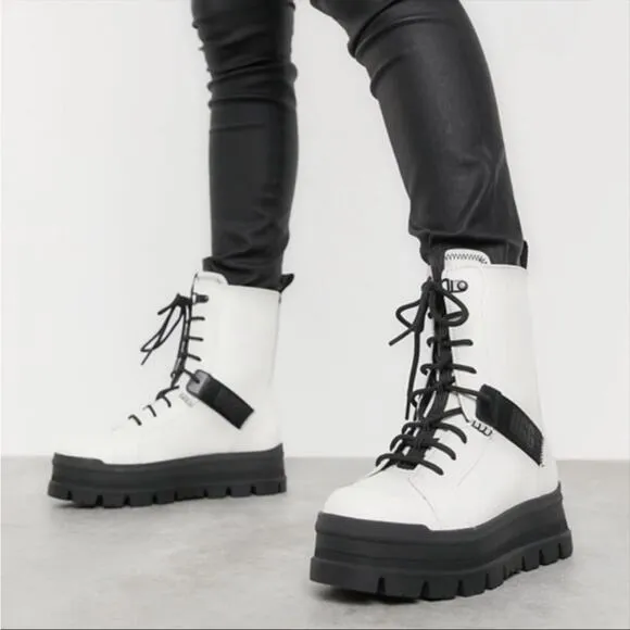 UGG Sheena White Leather Platform Combat Boots