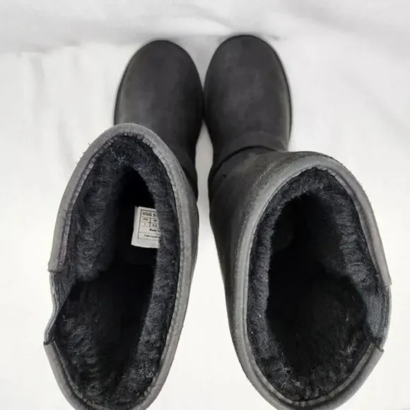 Ugg Sutter Black Leather Insulated Mid-Calf  Boots.
