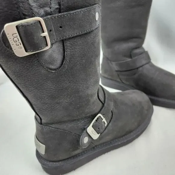 Ugg Sutter Black Leather Insulated Mid-Calf  Boots.