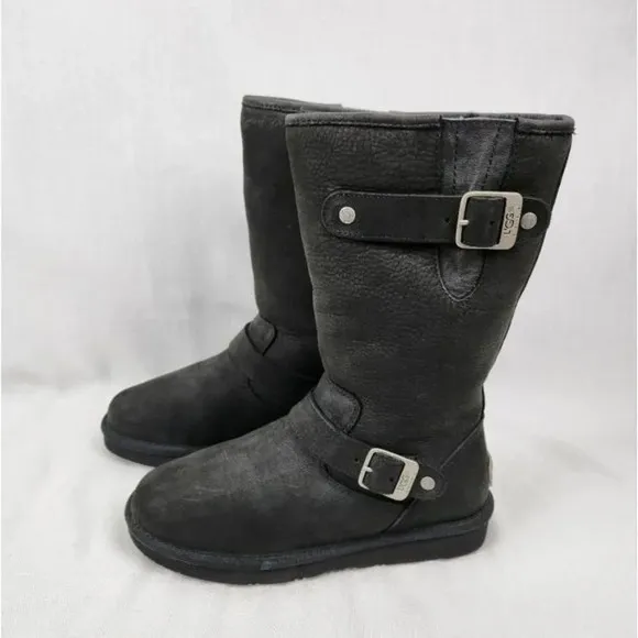 Ugg Sutter Black Leather Insulated Mid-Calf  Boots.