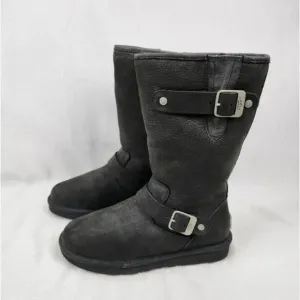 Ugg Sutter Black Leather Insulated Mid-Calf  Boots.