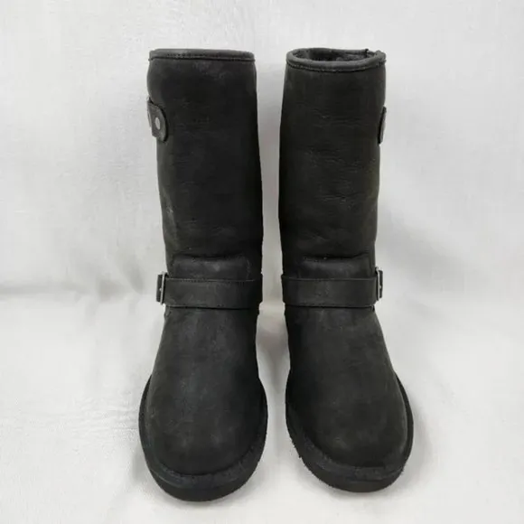 Ugg Sutter Black Leather Insulated Mid-Calf  Boots.