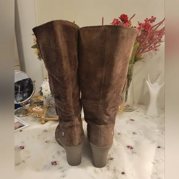 UGG VINTAGE UGG lace up SHERLING RUBBER WEDGE HEEL BOOTS