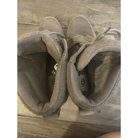 UGG Waterproof Suede Wedge‎ Ankle Boots Lace-up Winter Booties in Taupe Grey