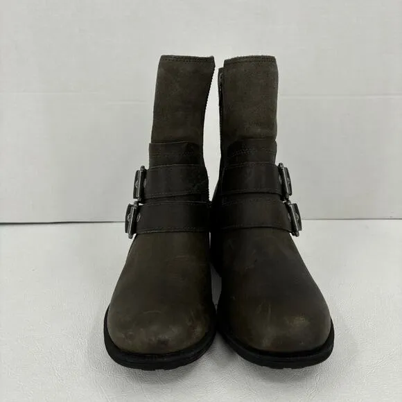 UGG Wilde Moto Buckle Boots Women's Size 5.5 Waterproof Leather Suede Wool