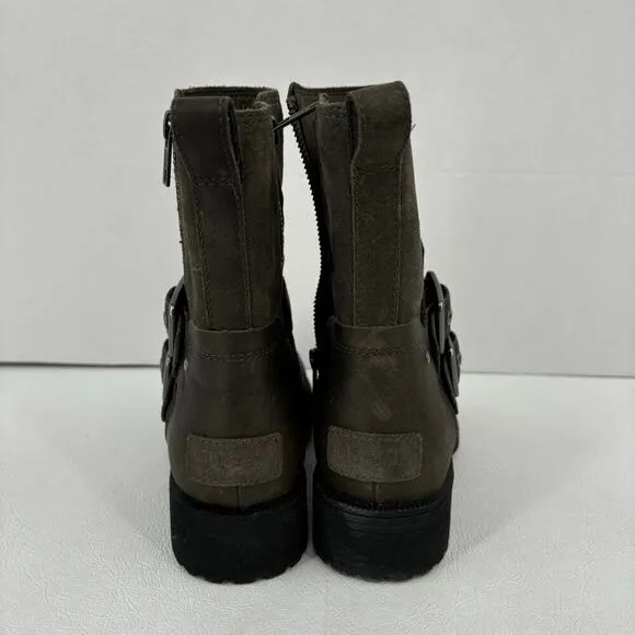 UGG Wilde Moto Buckle Boots Women's Size 5.5 Waterproof Leather Suede Wool